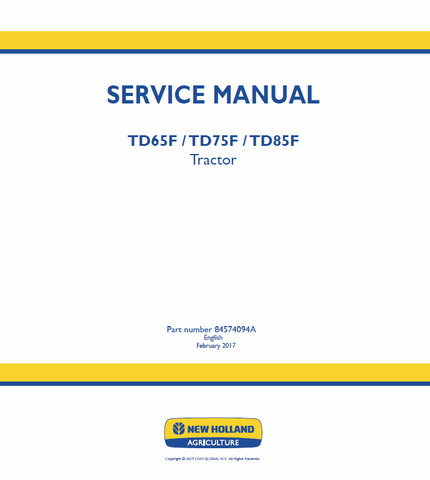 New Holland TD65F, TD75F, TD85F Tractor Service Repair Manual PDF Download