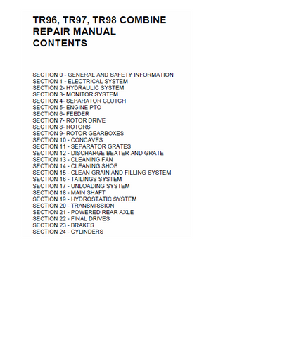 New Holland TR96, TR97, TR98 Combine Service Repair Manual PDF Download