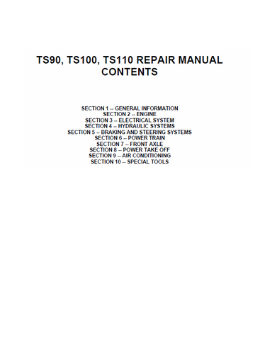 New Holland TS90, TS100, TS110 Tractor Service Repair Manual PDF Download
