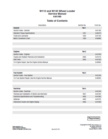 New Holland W110, W130 Wheel Loader Service  Repair Manual PDF Download