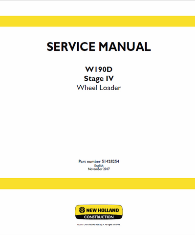 New Holland W190D Stage 4 Wheel Loader Service Repair Manual PDF Download