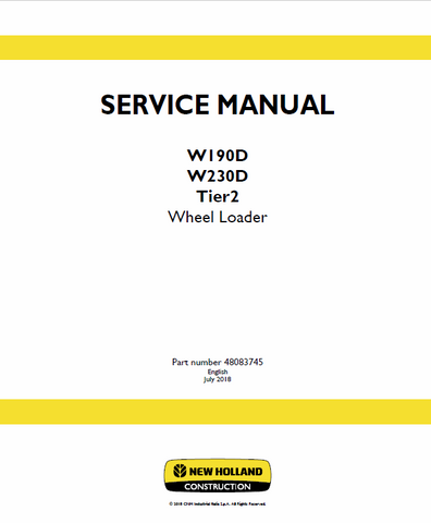 New Holland W190D, W230D Tier 2 Wheel Loader Service Repair Manual PDF Download