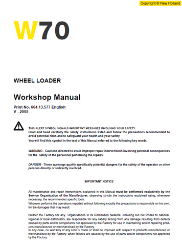 New Holland W70 Wheeled Loader Service Repair Manual PDF Download