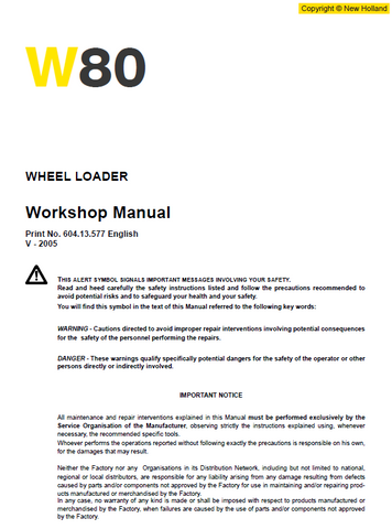 New Holland W80 Wheeled Loader Service Repair Manual PDF Download
