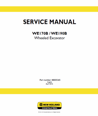 New Holland WE170B, WE190B Wheeled Excavator Service Repair Manual PDF Download