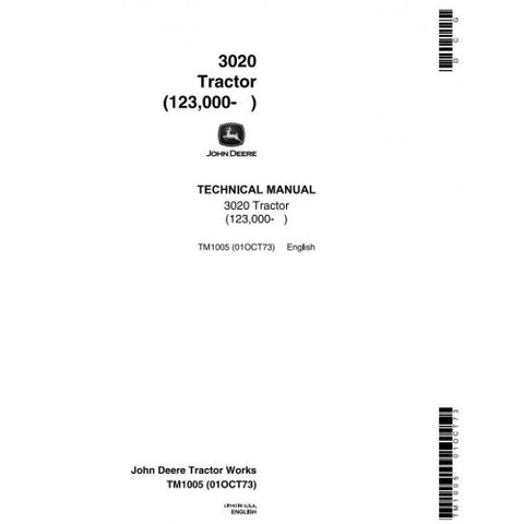 TM1005 SERVICE REPAIR TECHNICAL MANUAL - JOHN DEERE 3020 ROW-CROP TRACTORS DOWNLOAD