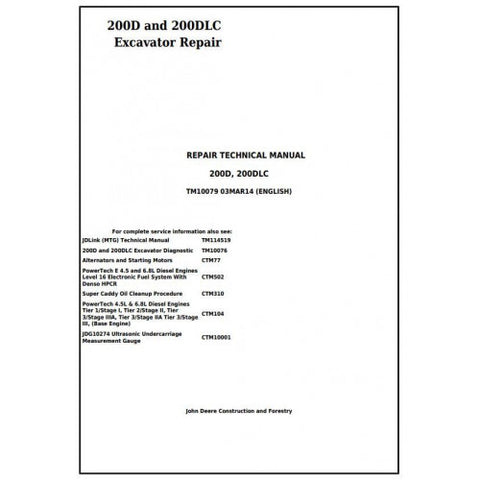 TM10079 SERVICE REPAIR TECHNICAL MANUAL - JOHN DEERE 200D AND 200DLC EXCAVATOR DOWNLOAD