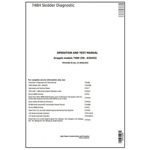 TM10286 DIAGNOSTIC OPERATION AND TESTS SERVICE MANUAL - JOHN DEERE 748H (SN.-630435) GRAPPLE SKIDDER DOWNLOAD