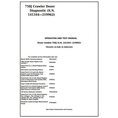 TM10293 DIAGNOSTIC OPERATION AND TESTS SERVICE MANUAL - JOHN DEERE 750J CRAWLER DOZER (S.N.141344-219962) DOWNLOAD