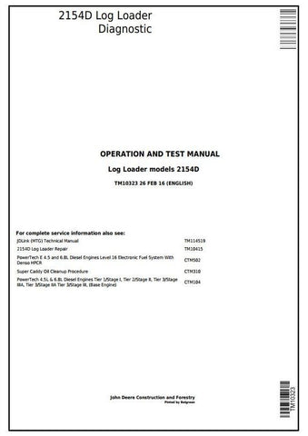 TM10323 DIAGNOSTIC OPERATION AND TESTS SERVICE MANUAL - JOHN DEERE 2154D LOG LOADER DOWNLOAD