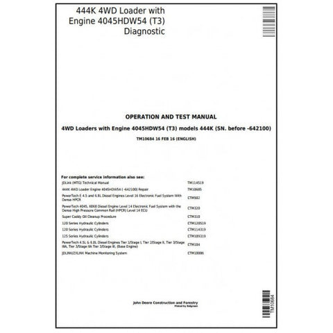 TM10684 DIAGNOSTIC OPERATION AND TESTS SERVICE MANUAL - JOHN DEERE 444K (T3) 4WD LOADER (SN.FROM 642100) DOWNLOAD