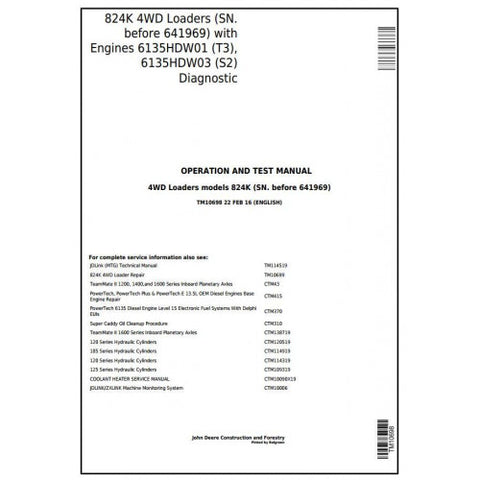 TM10698 DIAGNOSTIC OPERATION AND TESTS SERVICE MANUAL - JOHN DEERE 824K 4WD LOADER (SN.-BEFORE 641969) DOWNLOAD