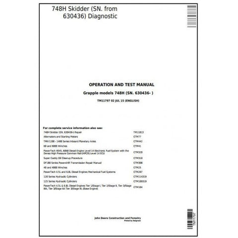 TM11797 DIAGNOSTIC OPERATION AND TESTS SERVICE MANUAL - JOHN DEERE 748H (SN.630436-) SKIDDER DOWNLOAD