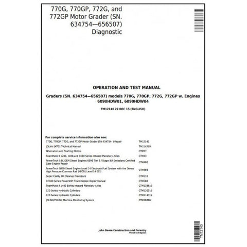 TM12140 DIAGNOSTIC OPERATION AND TESTS SERVICE MANUAL - JOHN DEERE 770G 770GP 772G 772GP (SN.634754—656507) MOTOR GRADER DOWNLOAD