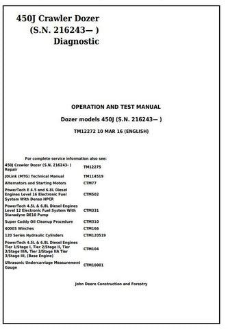 TM12272 DIAGNOSTIC OPERATION AND TESTS SERVICE MANUAL - JOHN DEERE 450J CRAWLER DOZER (SN. 216243-) DOWNLOAD