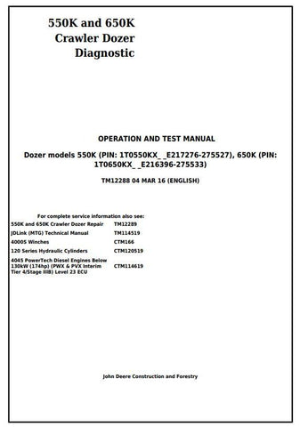 TM12288 DIAGNOSTIC OPERATION AND TESTS SERVICE MANUAL - JOHN DEERE 550K 650K CRAWLER DOZER DOWNLOAD