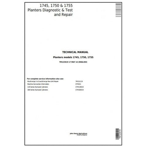 TM123019 DIAGNOSTIC & TEST REPAIR TECHNICAL MANUAL - JOHN DEERE 1745, 1750, 1755 PLANTERS DOWNLOAD