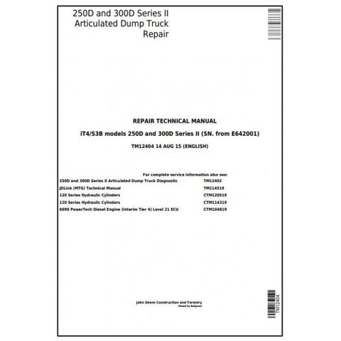 TM12404 SERVICE REPAIR TECHNICAL MANUAL - JOHN DEERE 250D, 300D SERIES II ARTICULATED DUMP TRUCK DOWNLOAD