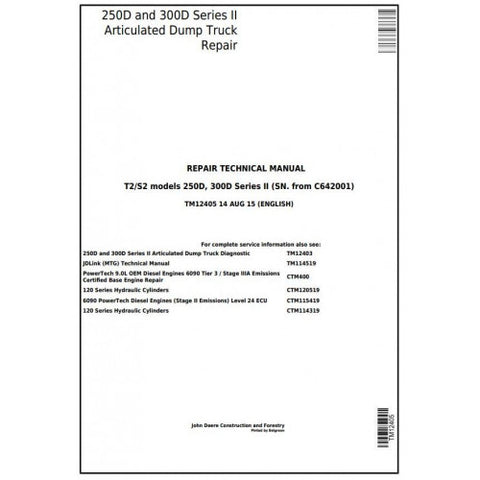 TM12405 SERVICE REPAIR TECHNICAL MANUAL - JOHN DEERE 250D, 300D SERIES II ARTICULATED DUMP TRUCK DOWNLOAD