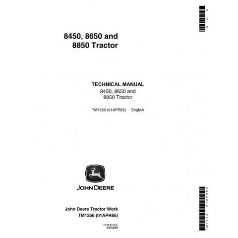 TM1256 DIAGNOSTIC AND REPAIR TECHNICAL MANUAL - JOHN DEERE 8450, 8650, 8850 4WD ARTICULATED TRACTORS DOWNLOAD