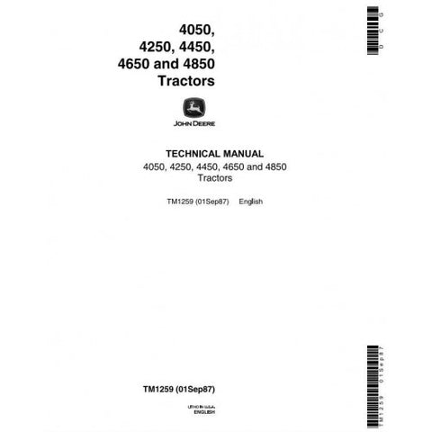 TM1259 SERVICE REPAIR TECHNICAL MANUAL - JOHN DEERE 4050, 4250, 4450, 4650, 4850 TRACTORS DOWNLOAD