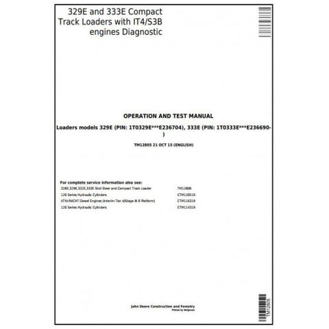 TM12805 DIAGNOSTIC OPERATION AND TESTS SERVICE MANUAL - JOHN DEERE 329E, 333E COMPACT TRACK LOADERS WITH IT4/S3B ENGINES DOWNLOAD