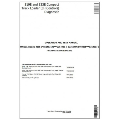 TM13087X19 DIAGNOSTIC OPERATION AND TESTS SERVICE MANUAL - JOHN DEERE 319E, 323E COMPACT TRACK LOADER WITH EH CONTROLS DOWNLOAD