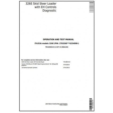 TM13090X19 DIAGNOSTIC OPERATION AND TESTS SERVICE MANUAL - JOHN DEERE 326E SKID STEER LOADER WITH EH CONTROLS DOWNLOAD