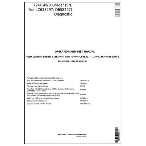 TM13117X19 DIAGNOSTIC OPERATION AND TESTS SERVICE MANUAL - JOHN DEERE 724K 4WD LOADER (SN.FROM C658297; D658297) DOWNLOAD