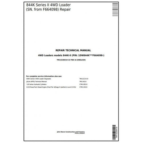 TM13228X19 SERVICE REPAIR TECHNICAL MANUAL - JOHN DEERE 844K SERIES II 4WD LOADER (SN. FROM F664098) DOWNLOAD