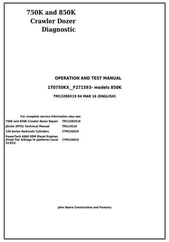 TM13280X19 DIAGNOSTIC OPERATION AND TESTS SERVICE MANUAL - JOHN DEERE 750K AND 850K CRAWLER DOZER DOWNLOAD