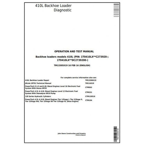 TM13305X19 DIAGNOSTIC OPERATION AND TESTS SERVICE MANUAL - JOHN DEERE 410L BACKHOE LOADER (SN:273920-) DOWNLOAD