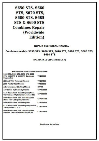 TM133419 SERVICE REPAIR TECHNICAL MANUAL - JOHN DEERE S650STS, S660STS, S670STS, S680STS, S685STS, S690STS COMBINES DOWNLOAD