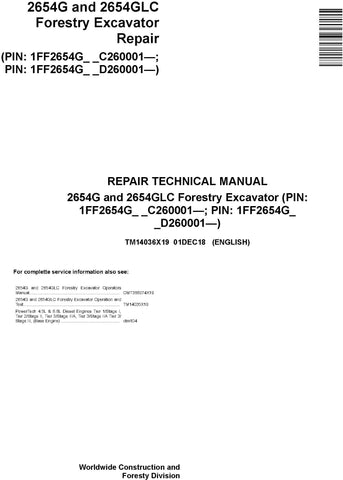 TM14036X19 SERVICE REPAIR TECHNICAL MANUAL - JOHN DEERE 2654G 2654GLC (SN.C260001- D260001) FORESTRY EXCAVATOR DOWNLOAD