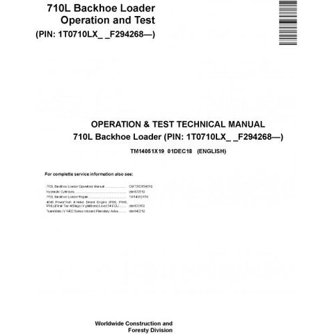 TM14051X19 OPERATION AND TESTS TECHNICAL MANUAL - JOHN DEERE 710L (SN. FROM F294268) BACKHOE LOADER DOWNLOAD