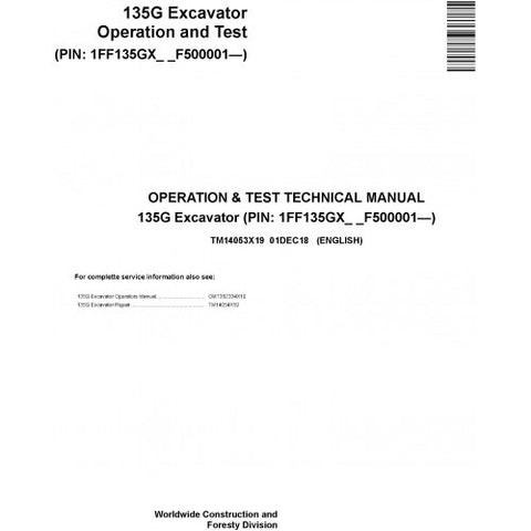 TM14053X19 OPERATION AND TESTS TECHNICAL MANUAL - JOHN DEERE 135G EXCAVATOR DOWNLOAD