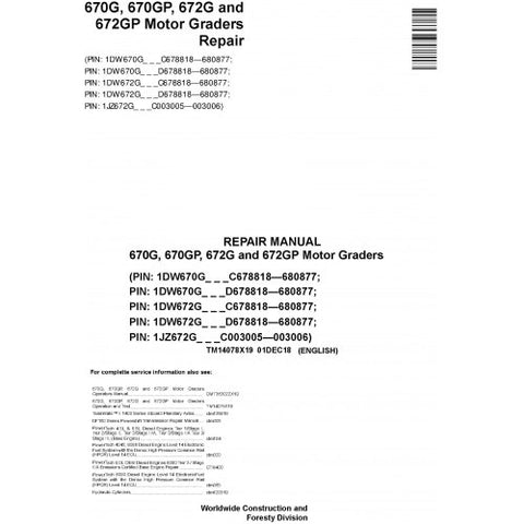 TM14078X19 REPAIR MANUAL - JOHN DEERE 670G 670GP 672G 672GP (SN. C678818—680877) MOTOR GRADERS DOWNLOAD