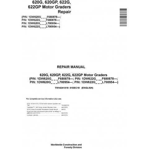 TM14241X19 REPAIR MANUAL - JOHN DEERE 620G 620GP 622G 622GP (SN.F680878- L700954-) MOTOR GRADERS DOWNLOAD