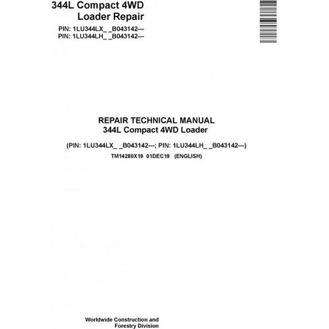 TM14280X19 SERVICE REPAIR TECHNICAL MANUAL - JOHN DEERE 344L COMPACT 4WD LOADER DOWNLOAD