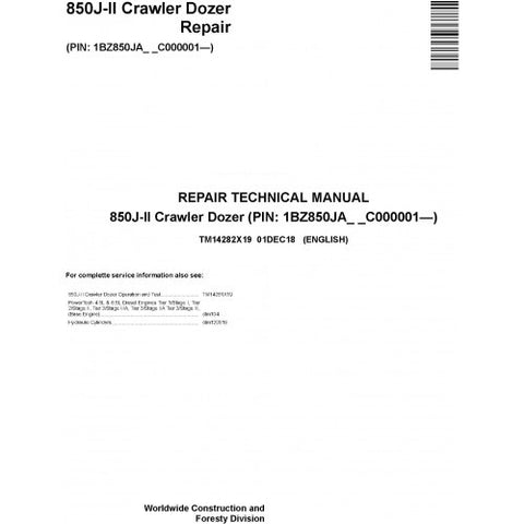 TM14282X19 SERVICE REPAIR TECHNICAL MANUAL - JOHN DEERE 850J-II (SN. C000001-) CRAWLER DOZER DOWNLOAD