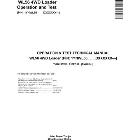 TM14283X19 OPERATION AND TESTS TECHNICAL MANUAL - JOHN DEERE WL56 4WD LOADER (SN. D000001-) DOWNLOAD
