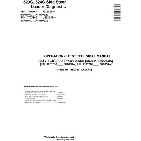 TM14299X19 DIAGNOSTIC OPERATION AND TESTS SERVICE MANUAL - JOHN DEERE 320G, 324G SKID STEER LOADER WITH MANUAL CONTROLS DOWNLOAD