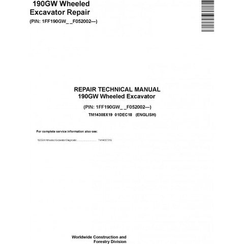 TM14308X19 SERVICE REPAIR TECHNICAL MANUAL - JOHN DEERE 190GW WHEELED EXCAVATOR DOWNLOAD