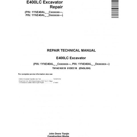 TM14316X19 SERVICE REPAIR TECHNICAL MANUAL - JOHN DEERE E400LC EXCAVATOR DOWNLOAD