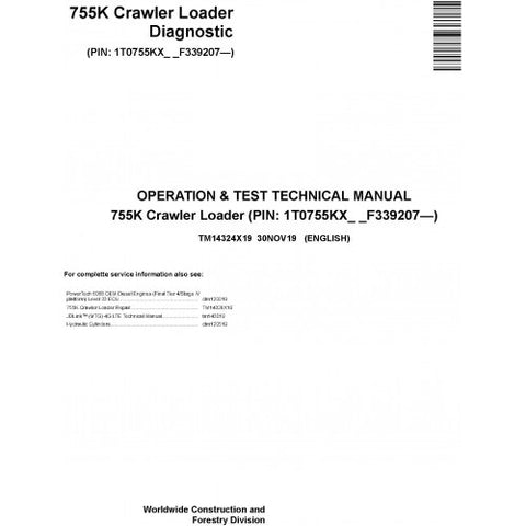 TM14324X19 DIAGNOSTIC OPERATION AND TESTS TECHNICAL MANUAL - JOHN DEERE 755K CRAWLER LOADER DOWNLOAD