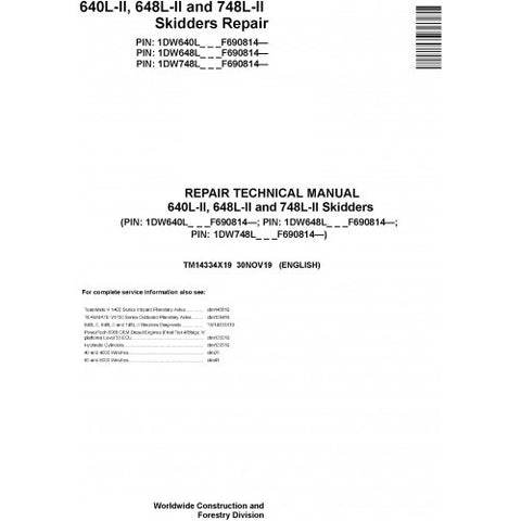 TM14334X19 SERVICE REPAIR TECHNICAL MANUAL - JOHN DEERE 640L-II 648L-II 748L-II SKIDDERS DOWNLOAD