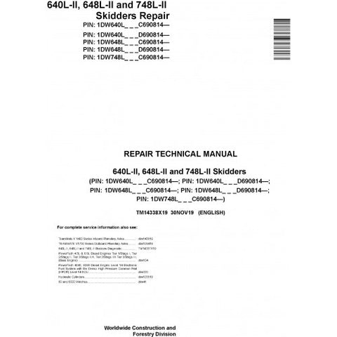 TM14338X19 SERVICE REPAIR TECHNICAL MANUAL - JOHN DEERE 640L-II 648L-II 748L-II SKIDDERS DOWNLOAD