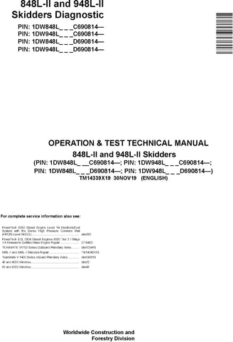 TM14339X19 OPERATION AND TESTS TECHNICAL MANUAL - JOHN DEERE 848L-II 948L-II SKIDDERS DOWNLOAD