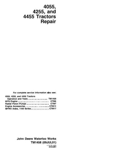 TM1458 SERVICE REPAIR TECHNICAL MANUAL - JOHN DEERE 4055, 4255, 4455 TRACTORS DOWNLOAD