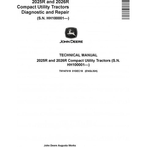 TM147619 SERVICE REPIAR TECHNICAL MANUAL - JOHN DEERE 2025R, 2026R COMPACT UTILITY TRACTOR DOWNLOAD